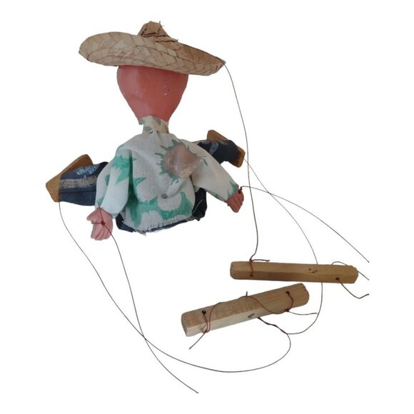Vintage Old Mexican Man Handcrafted Marionette Puppet Toy Collectible - Picture 3 of 11